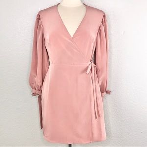 Topshop Pink V-Neck Tie Cuff Wrap Mini Dress 6